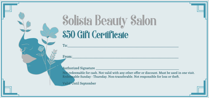 Gift Certificate Template for a Beauty Shop